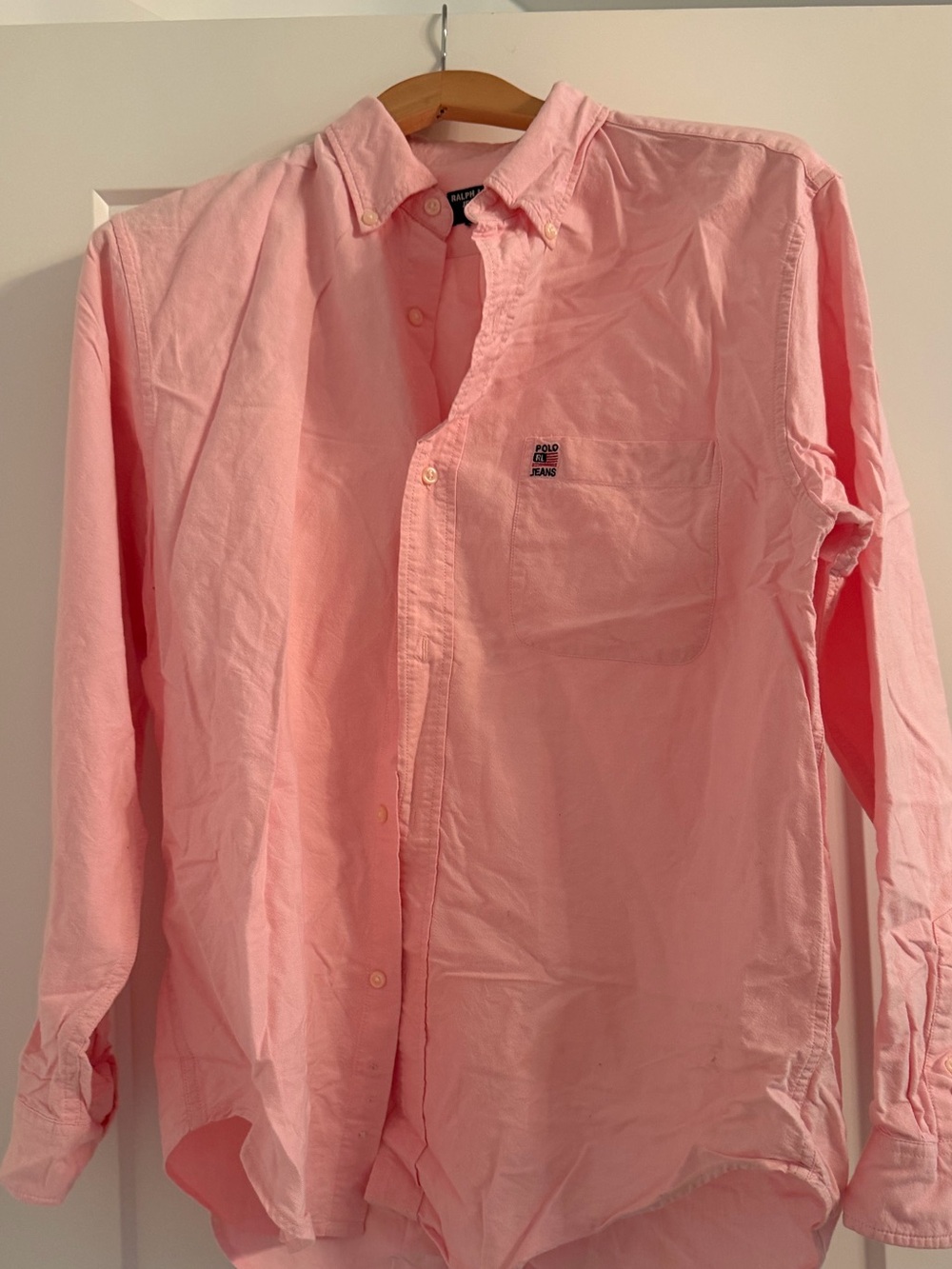 Vintage Ralph Lauren / Polo Pink Oxford Button Down Shirt - Flag Patch - L